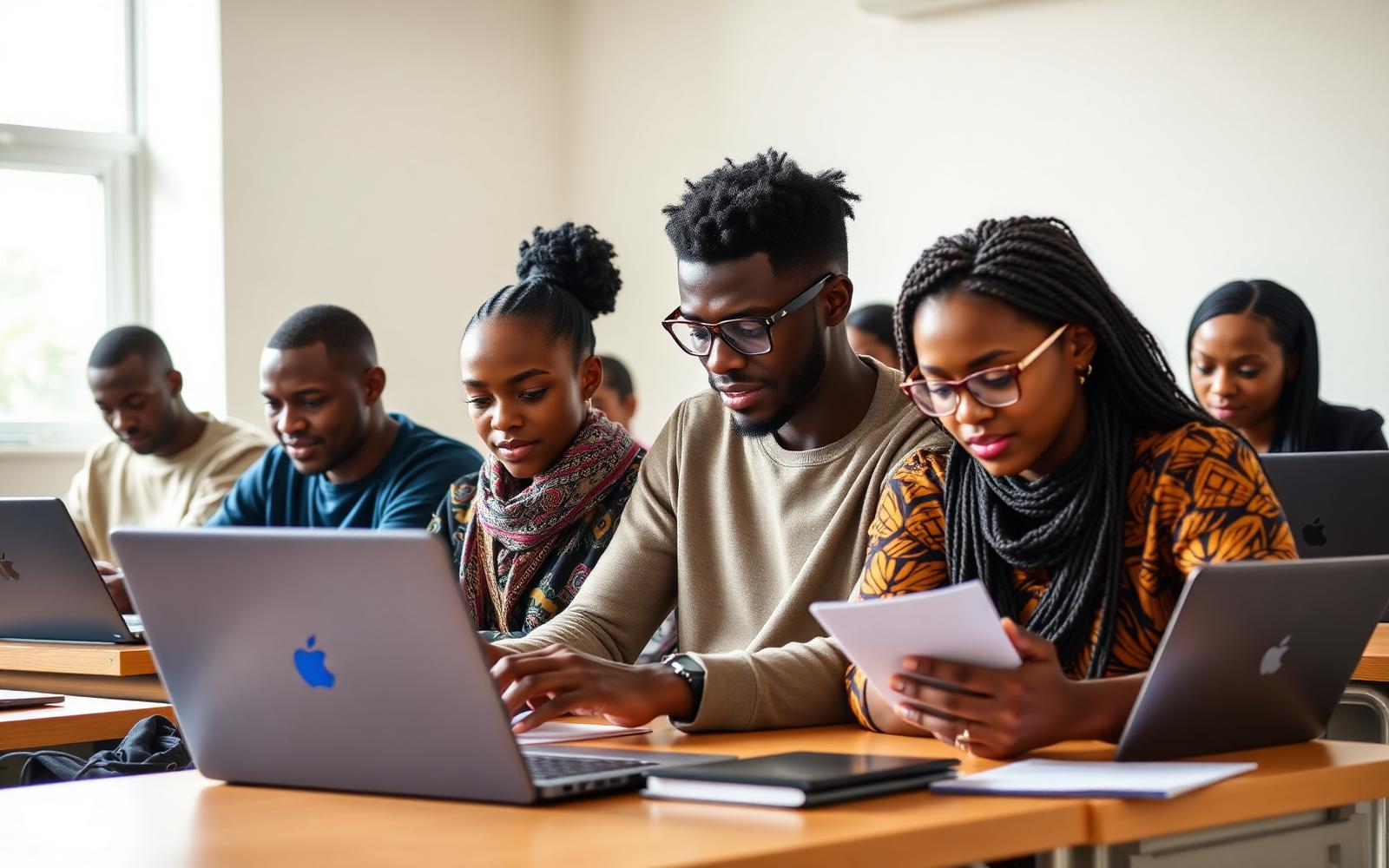 Students learning together with laptops in a classroom